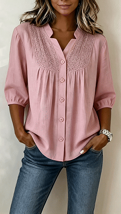 Women’s  Crochet Detail Cotton-Blend Blouse