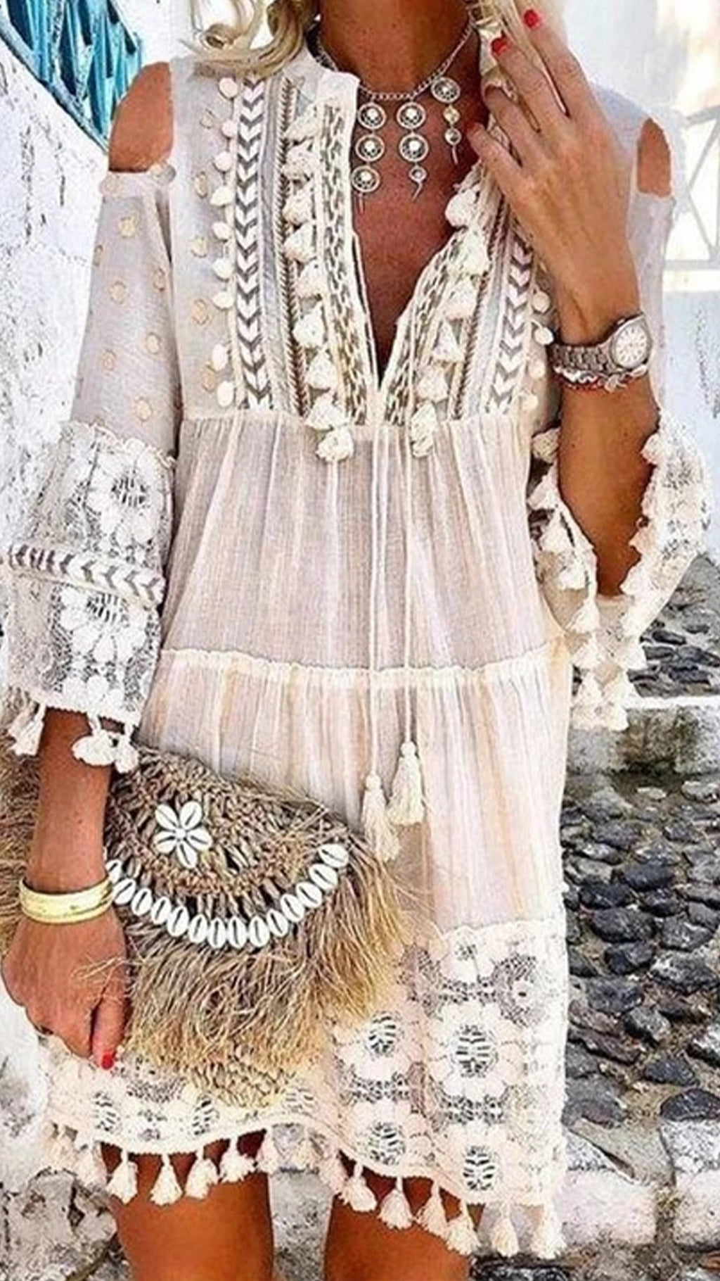 Women’s Bohemian Tassel Cotton-Blend Dress