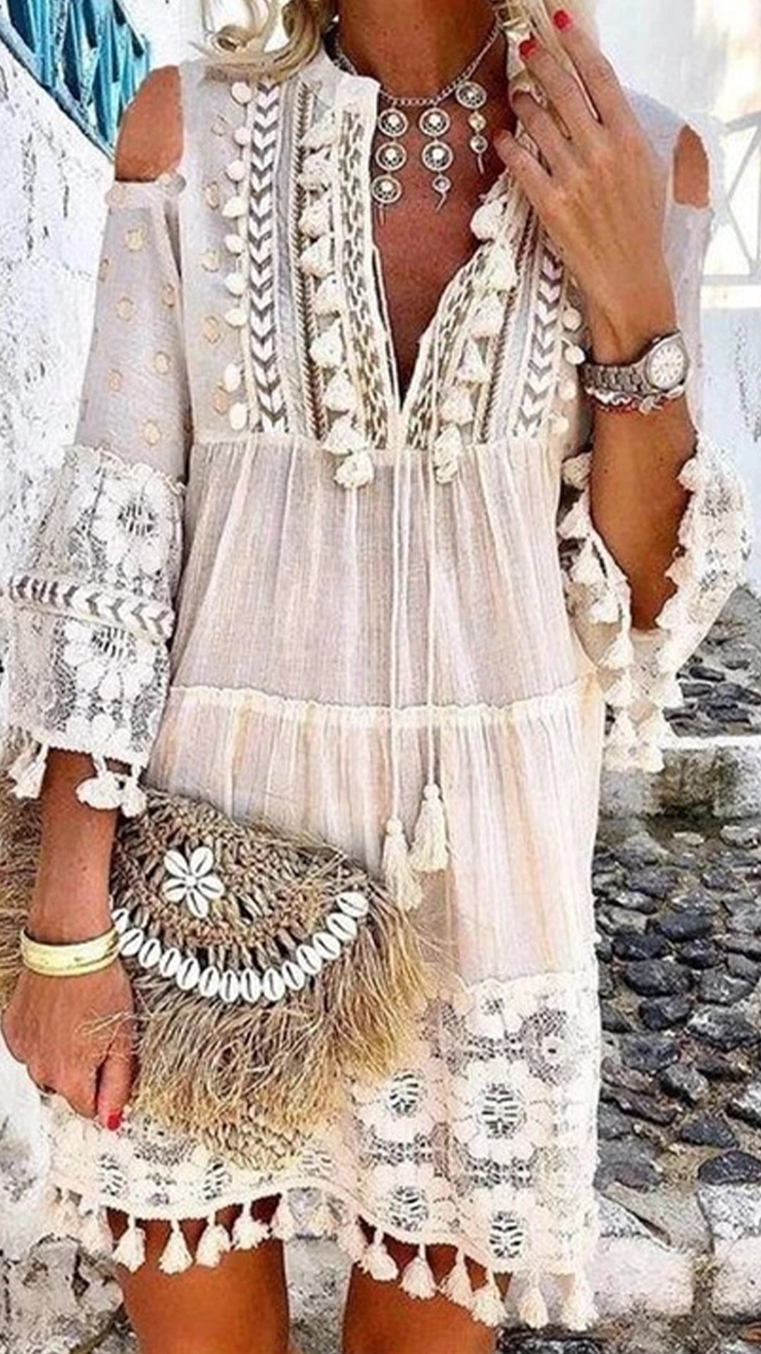 Women’s Bohemian Tassel Cotton-Blend Dress