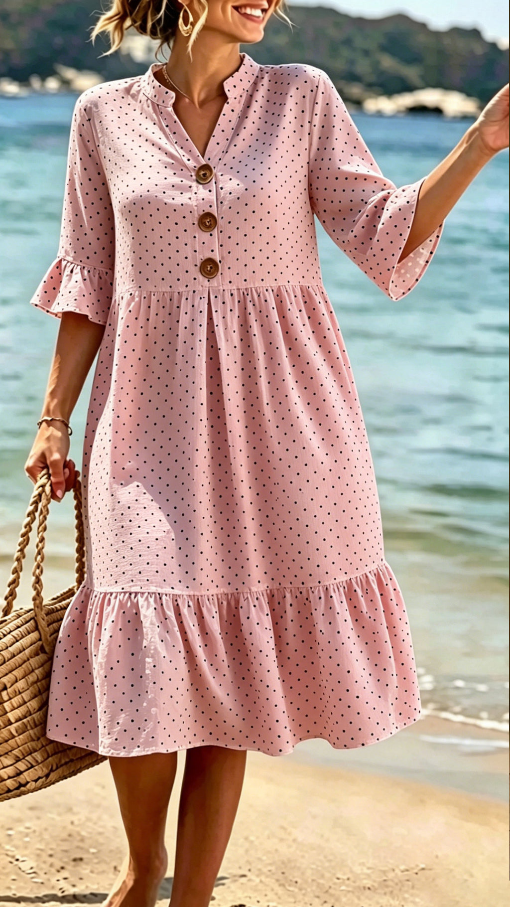 Women’s Cotton-Blend Polka Dot Ruffle Hem Dress