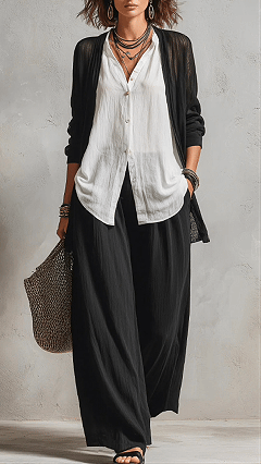 Women’s Cotton-Blend 3-Piece Layered Wide-Leg Pants Set