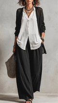 Women’s Cotton-Blend 3-Piece Layered Wide-Leg Pants Set