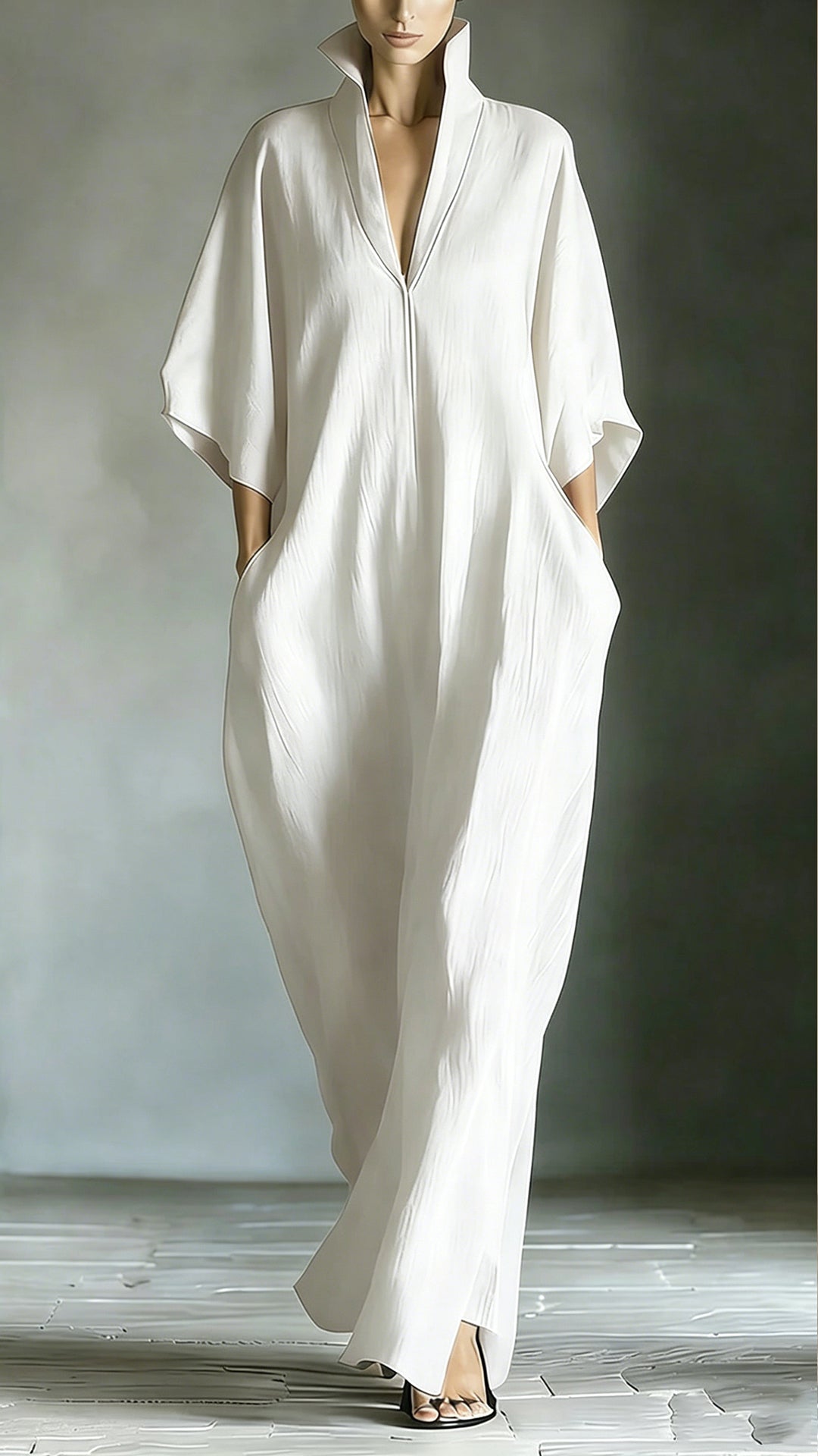 Women’s Bamboo Fiber Stand Collar V-Neck Loose Caftan