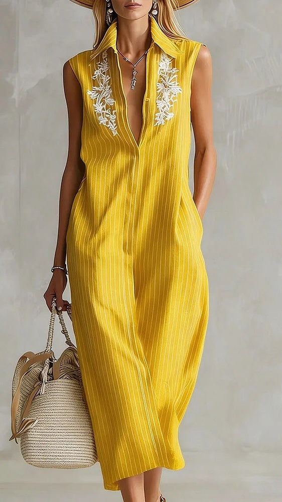 Women’s Sleeveless V-Neck Striped Shirt Dress