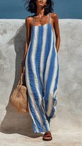 Women’s Blue & White Striped Loose Cami Jumpsuit
