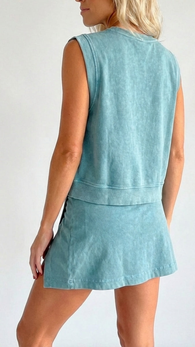 Women’s Distressed-Look Pure Cotton T-Shirt & Shorts Two-Piece Set