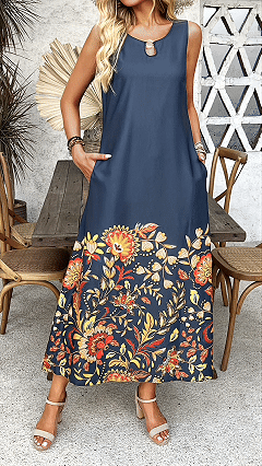 Women’s Printed Loose Sleeveless Maxi Dress