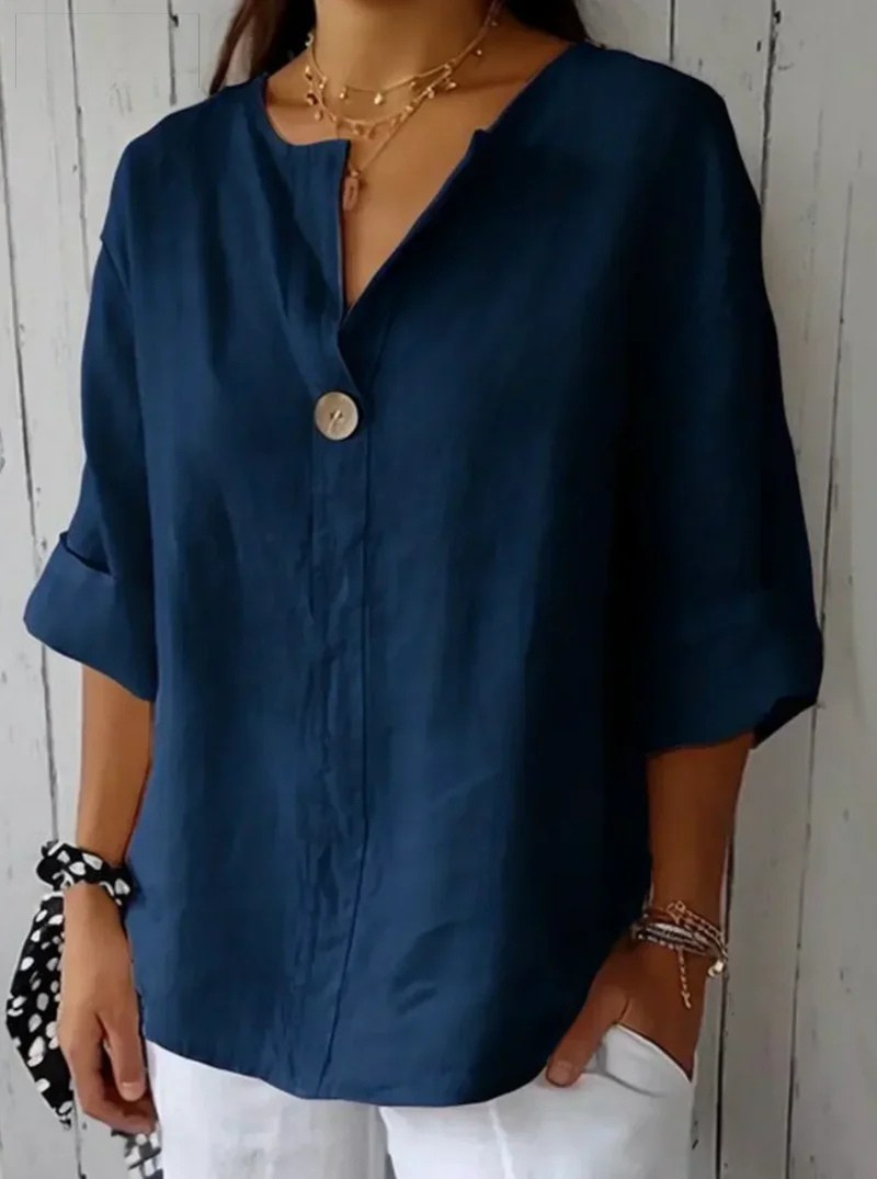 CLEARANCE SALE🔥 Loose T-shirt Women’s V-neck Cotton Button Top