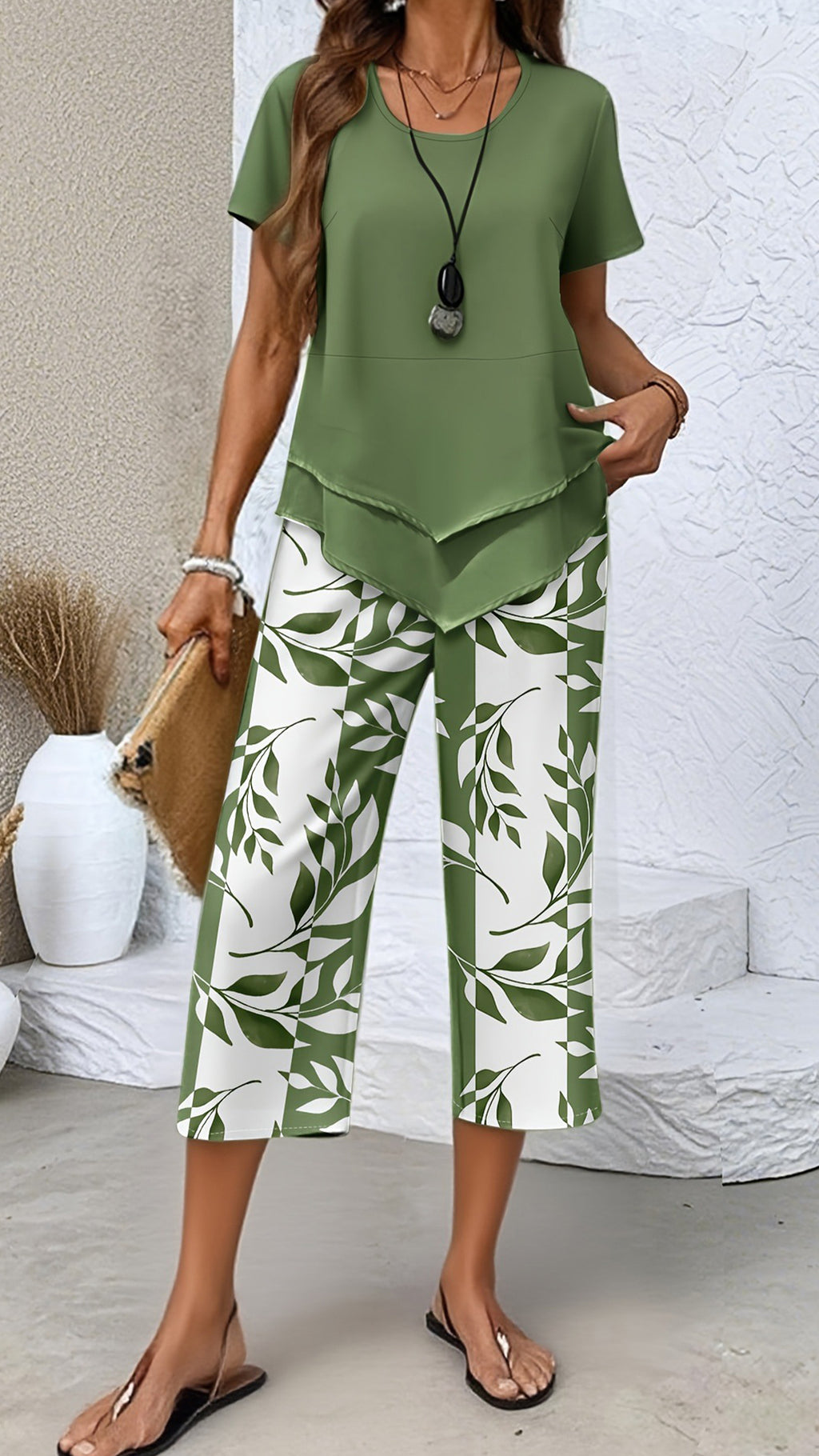 Women’s Irregular Hem Printed Loose Short Sleeve Two-Piece Set