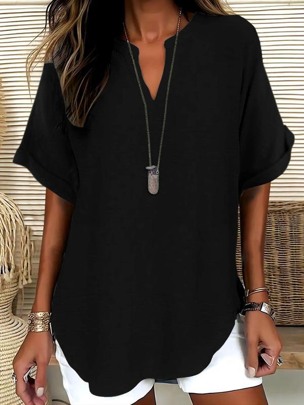 Women’s Solid-Color Short-Sleeve Shirt  Casual Everyday Top
