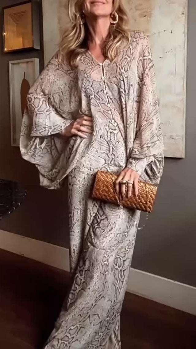 Women’s Snake-Print Light Luxury Casual Two-Piece Set
