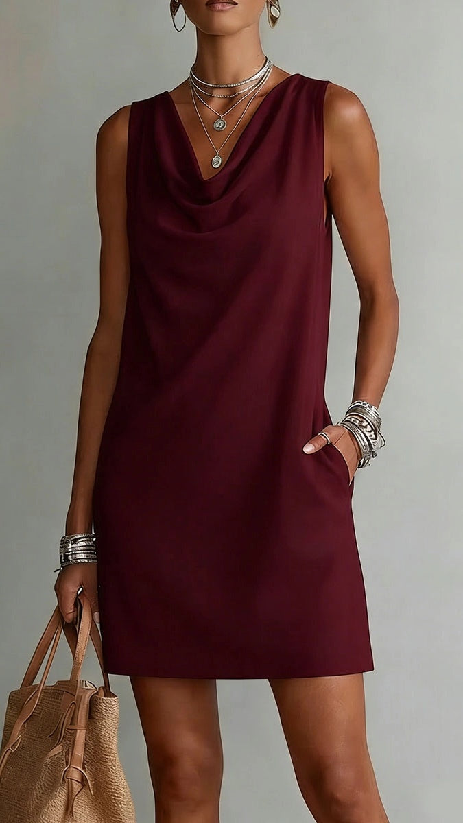Women’s Sleeveless Cotton Dress with Draped Neckline
