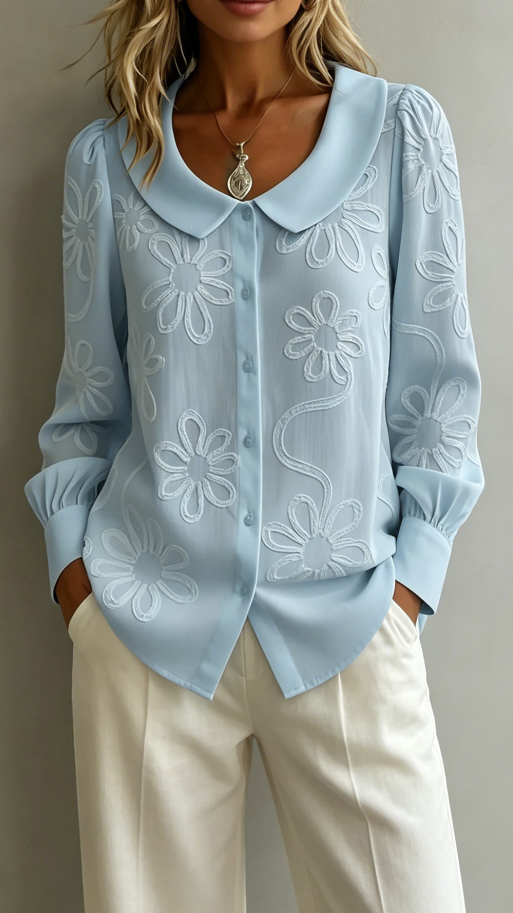 Women’s Doll Collar Printed Polyester Blouse