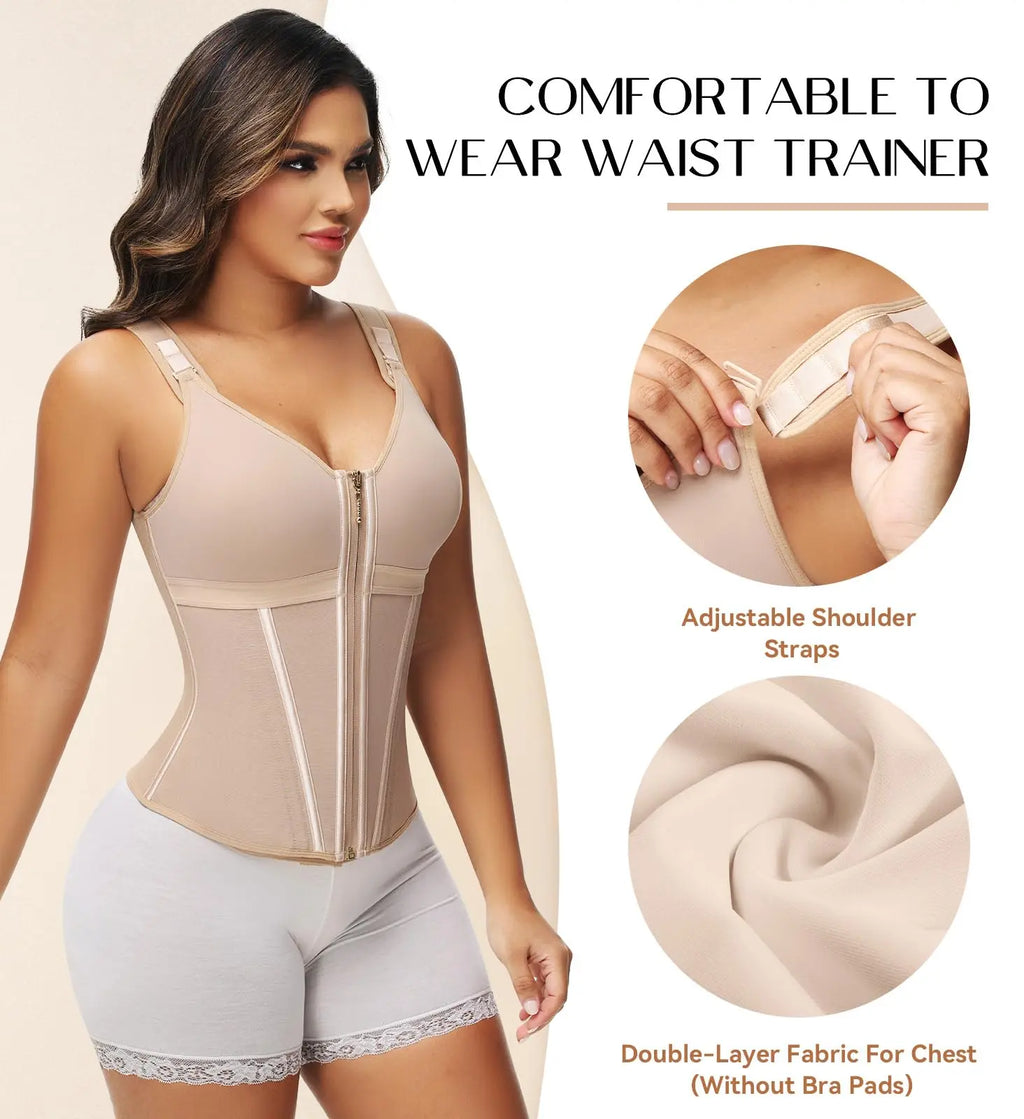 Women's waist trainer shapewear, with bra and shapewear, sports shapewear with adjustable shoulder straps