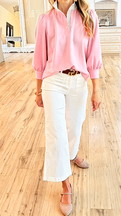 Women’s  Stand Collar Color-Blocked Striped Loose Puff Sleeve Blouse