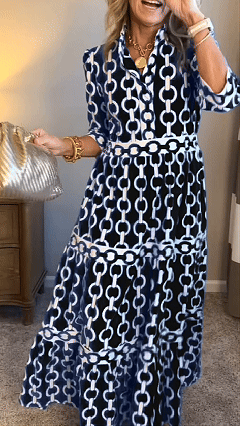Women’s  Casual Vacation Style – Chain Print Shirt Dress