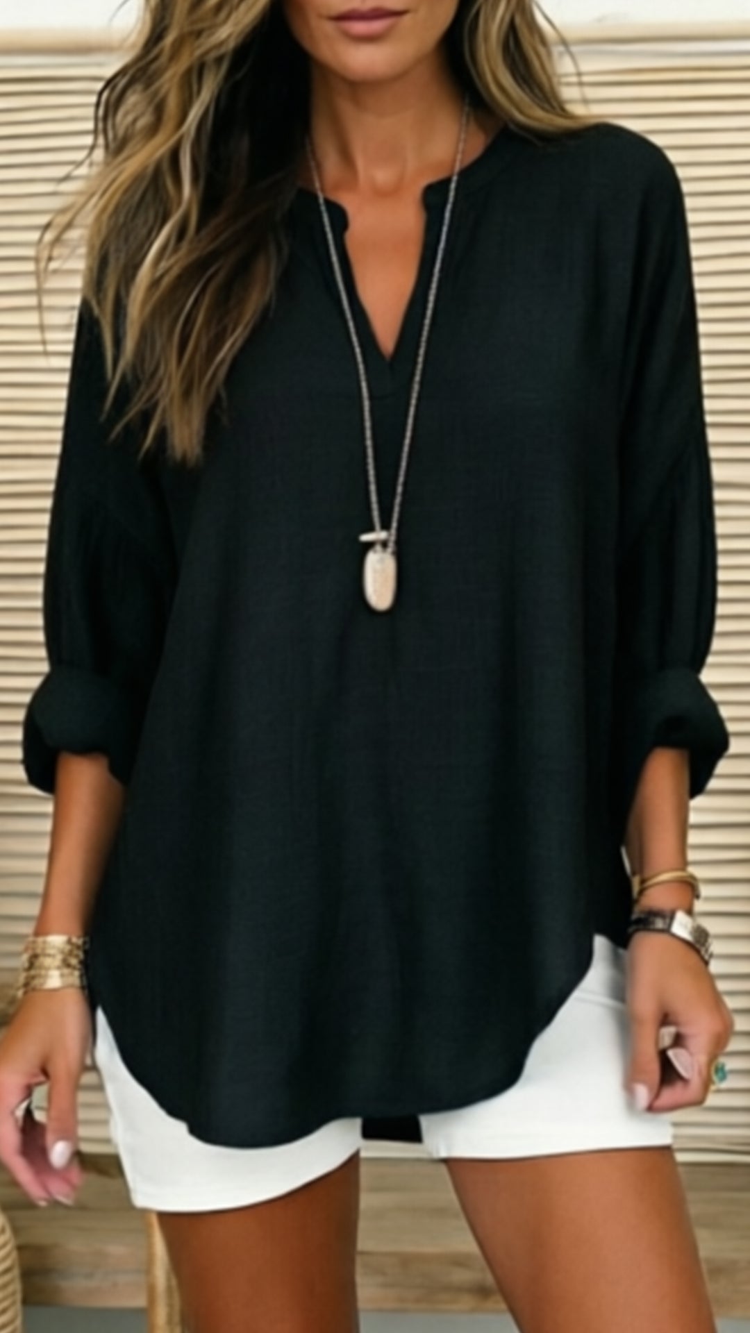 Women’s Linen V-Neck Loose Shirt