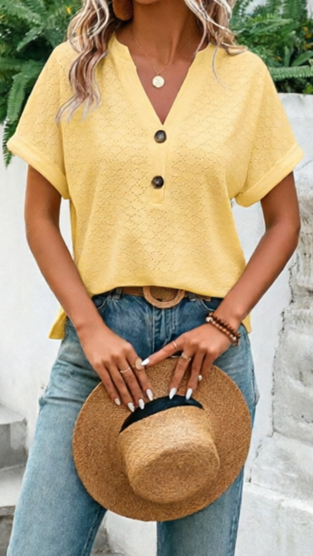 Women’s V-Neck Hollow-Out Acrylic Top