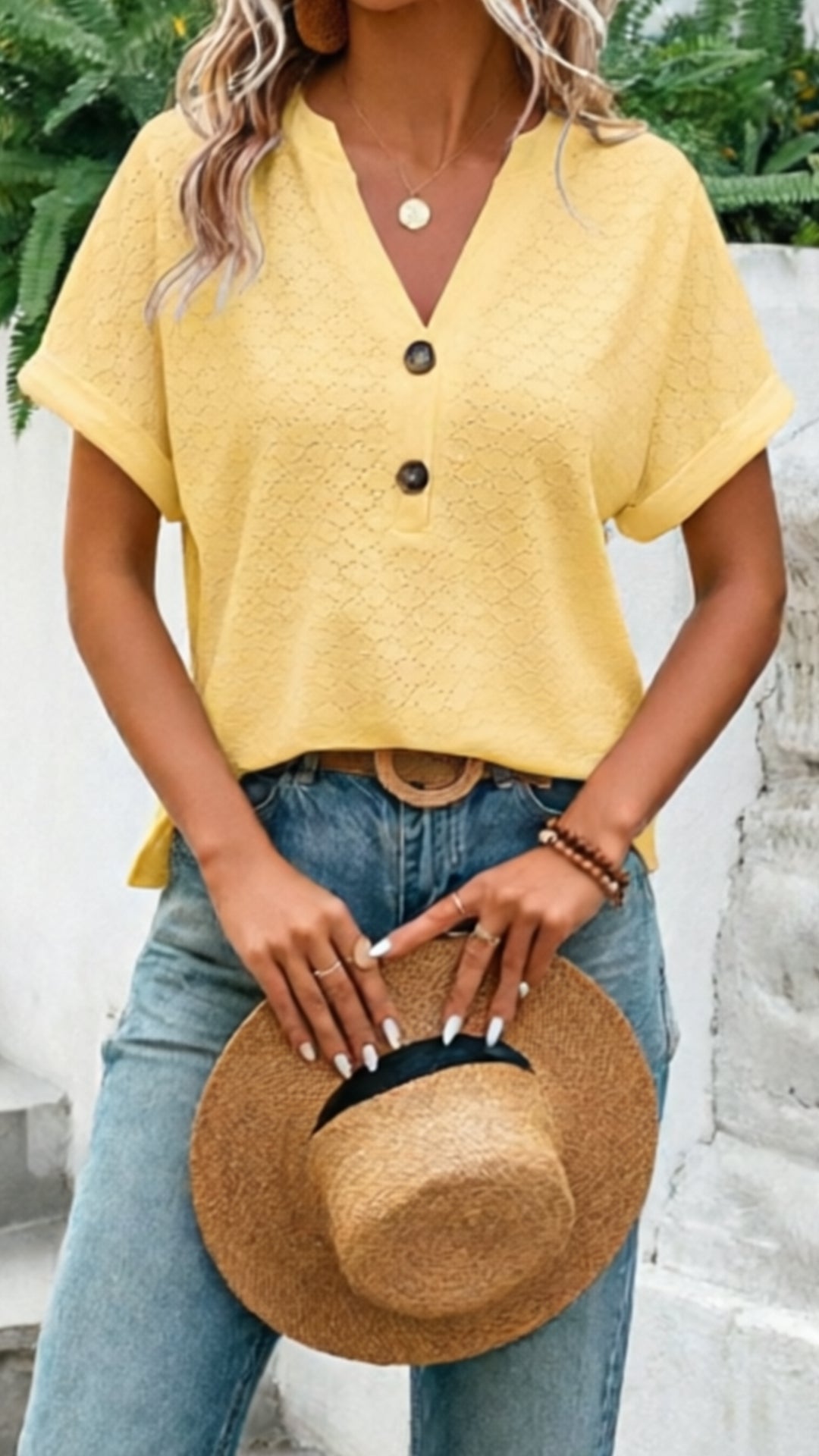 Women’s V-Neck Hollow-Out Acrylic Top