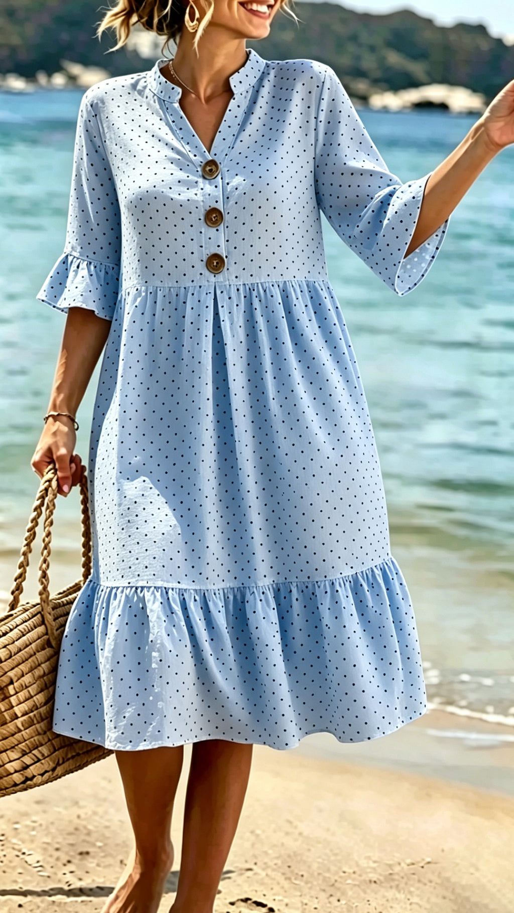 Women’s Cotton-Blend Polka Dot Ruffle Hem Dress
