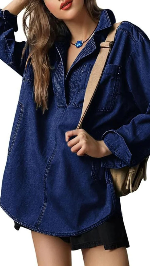 Women’s Stylish V-Neck Denim Top
