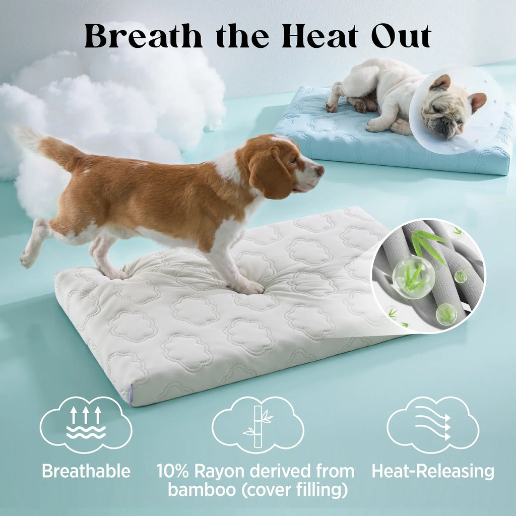 Extra-thick, cooling orthotic mat for dogs – Q-Max>0.5. Cooling mat with washable cover, egg-cage style foam non-slip bed, suitable for extra-large breeds.