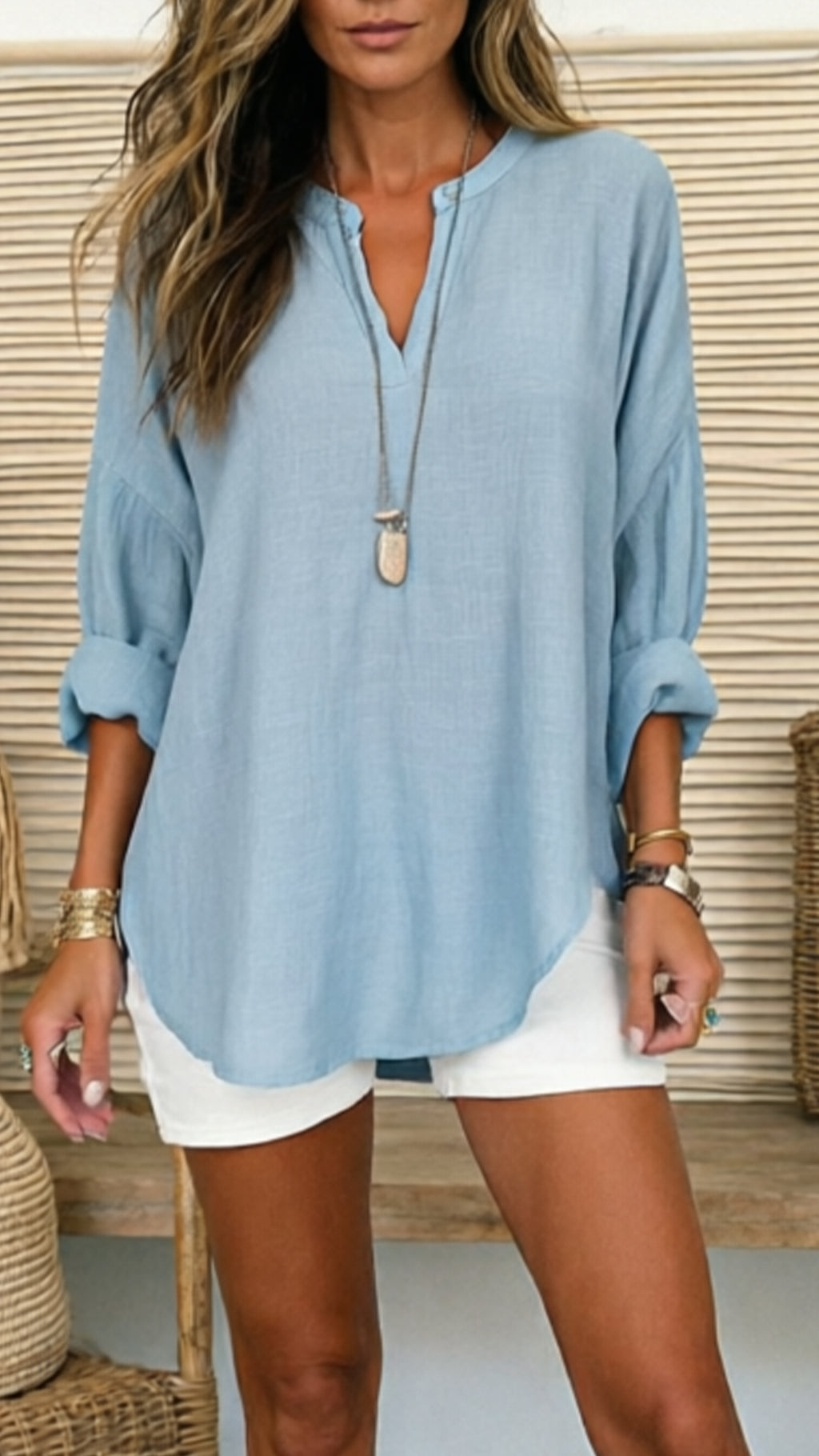 Women’s Linen V-Neck Loose Shirt