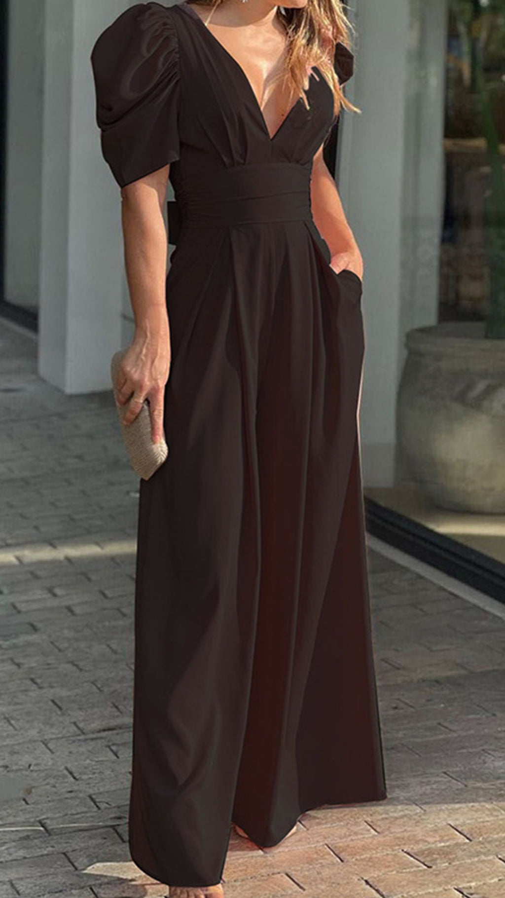Women’s V-Neck Puff Sleeve Jumpsuit