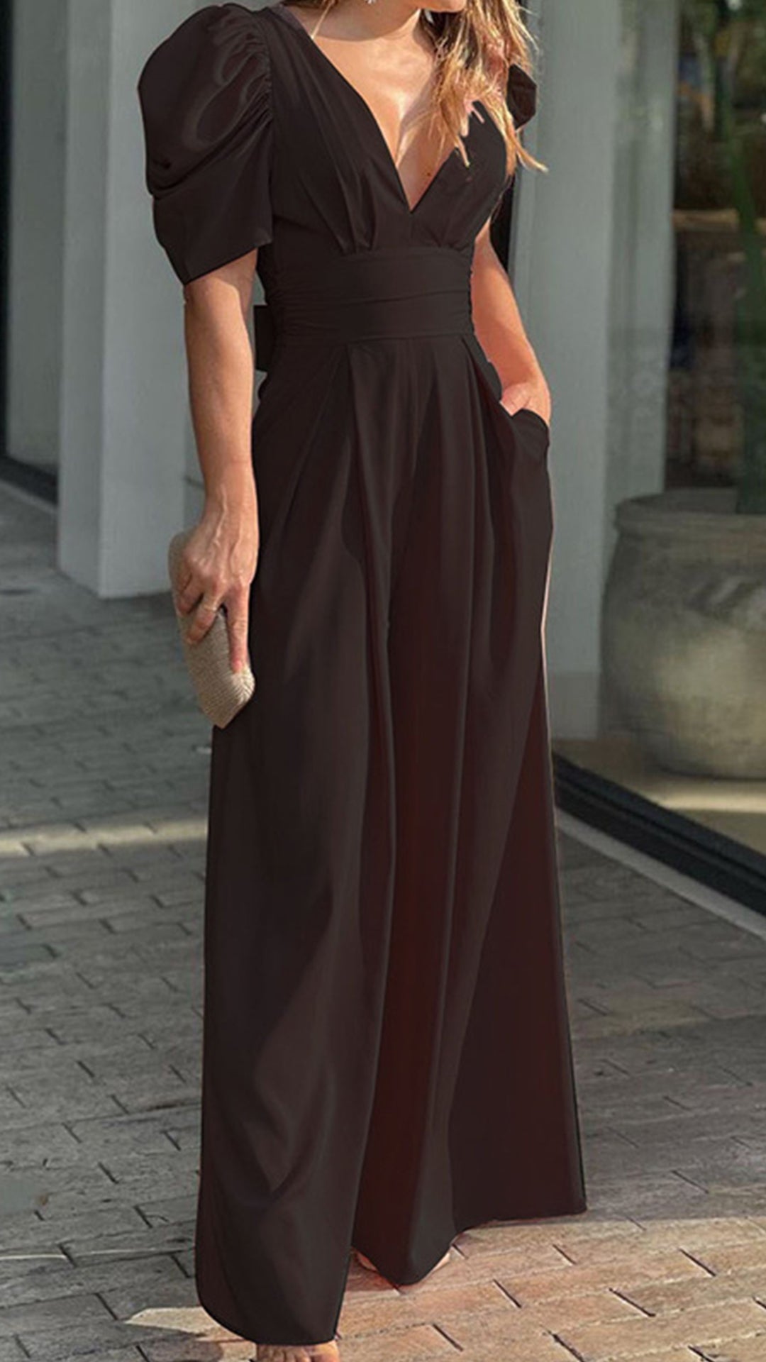 Women’s V-Neck Puff Sleeve Jumpsuit