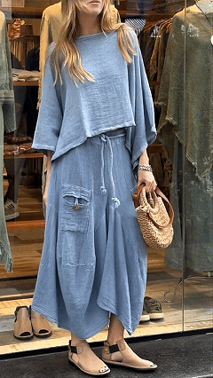 Women’s Solid Color Casual Loose Elegant Stylish Skirt Two Piece Suit