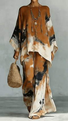 Women’s Vintage Art Comfortable Loose Cotton Linen Wide-leg Pants Two-piece Set