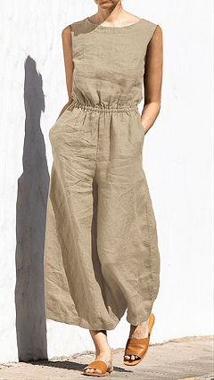 Women’s Solid Color Loose Elegant Casual Sleeveless Jumpsuit