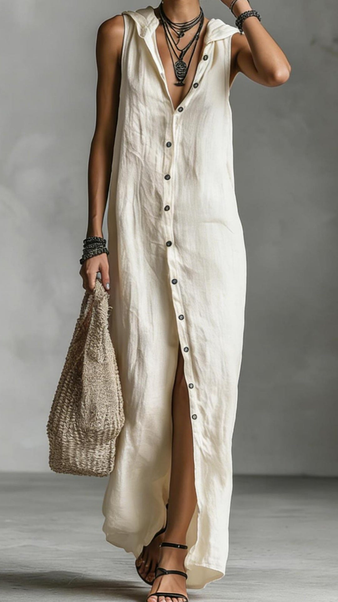 Women’s button-down sleeveless hooded dress