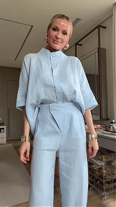 Women’s Stand Collar Batwing Sleeve Linen Shirt + Wide-Leg Pants Set