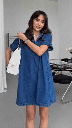 Women’s Collared Short-Sleeve Denim Loose-Fitting Mini Dress