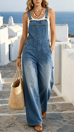Women’s Casual Washed Loose Denim Overalls