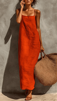 Women’s Square-Neck Straight-Cut Maxi Dress with Thin Straps