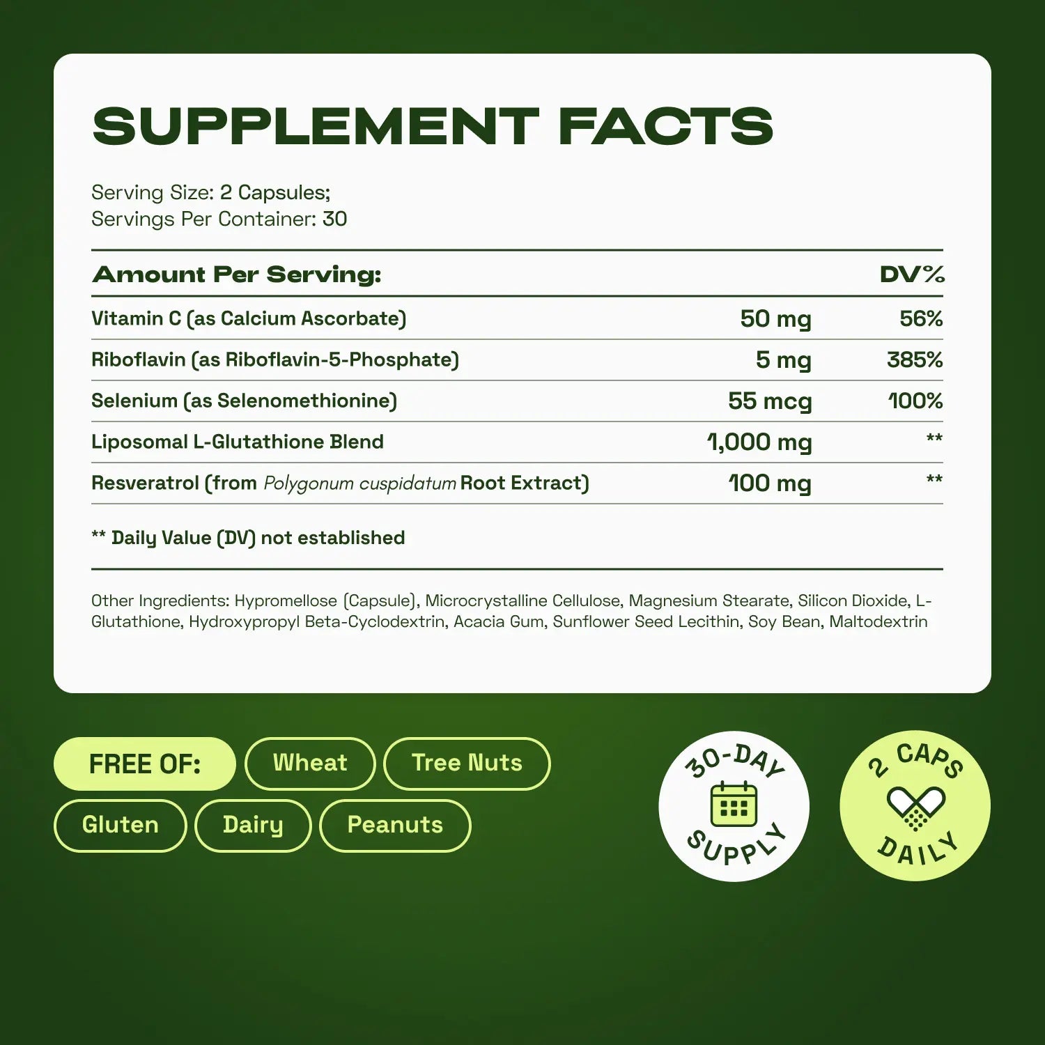 Liposomal Glutathione 1155mg | Vitamin C, Riboflavin, Selenium, Resveratrol | Antioxidant & Cellular Health | 60 Capsules