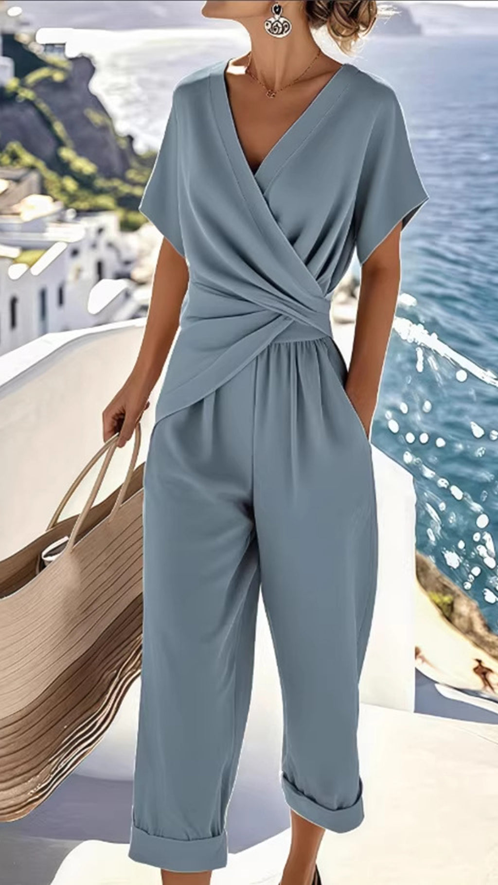 Women’s  Wrap-Waist Cotton-Blend Two-Piece Set