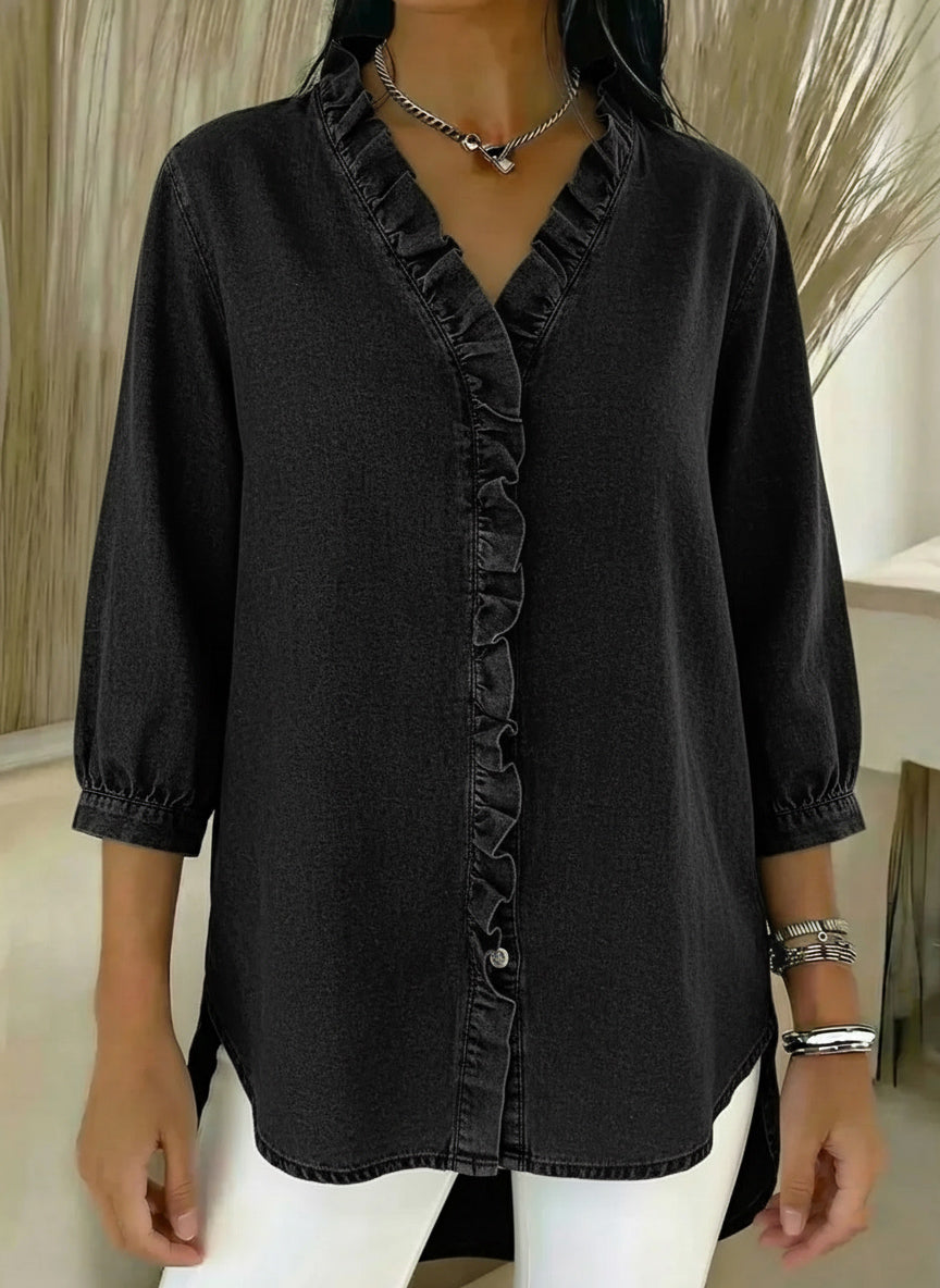 New Arrivals🔥 Women’s Casual Denim V-Neck Ruffled Shirt