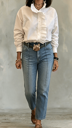 Women’s Ruffled Stand Collar Loose Cotton Blouse