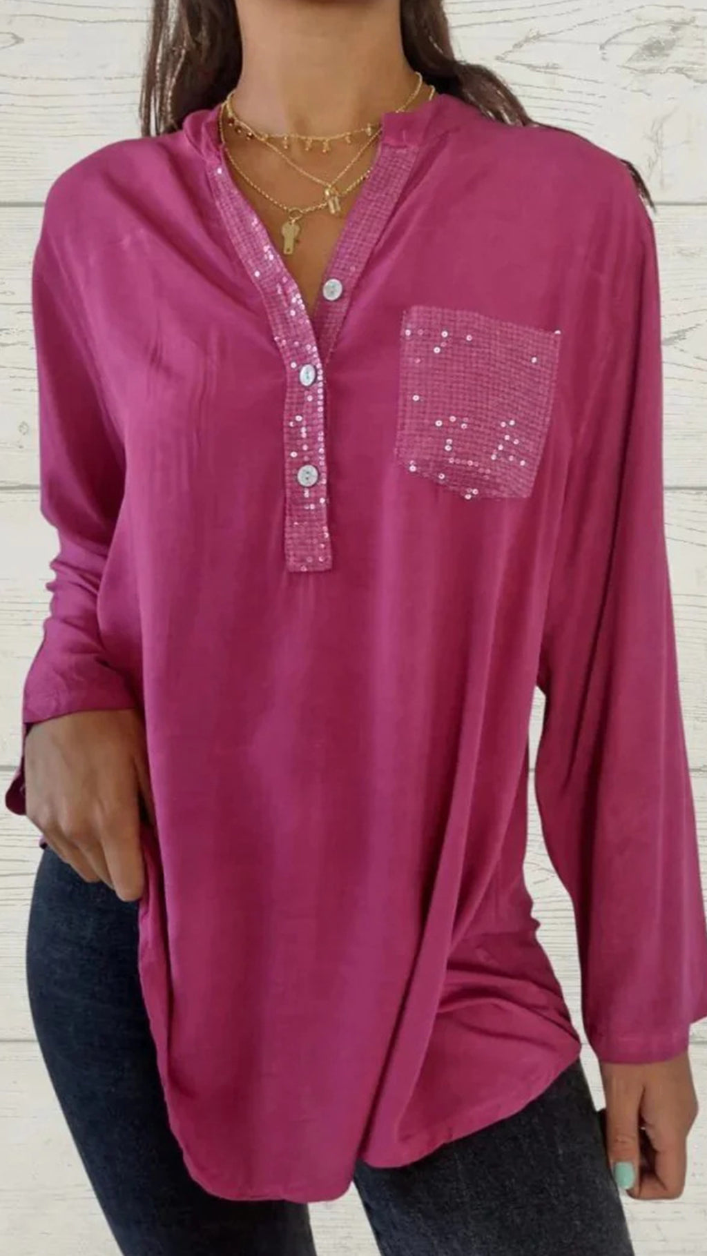 Solid color V-neck pocket women’s top shirt in multiple colors