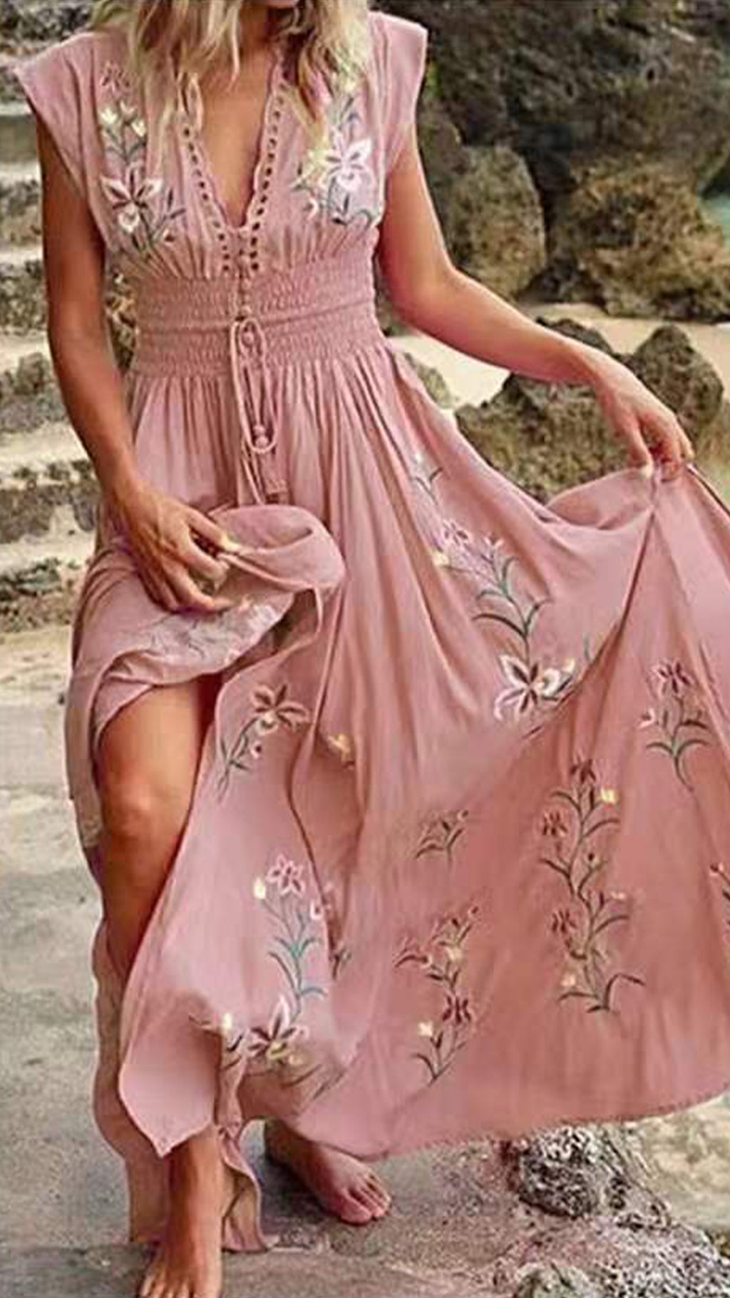 Women’s   Floral  Cotton-Blend Maxi Dress