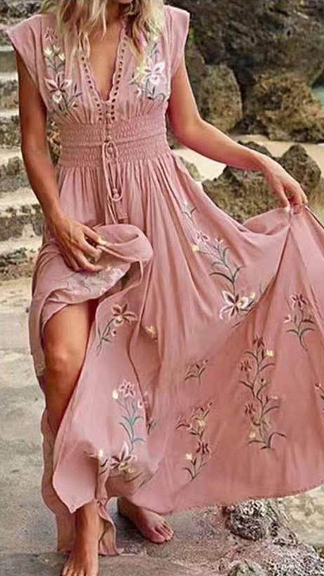 Women’s   Floral  Cotton-Blend Maxi Dress
