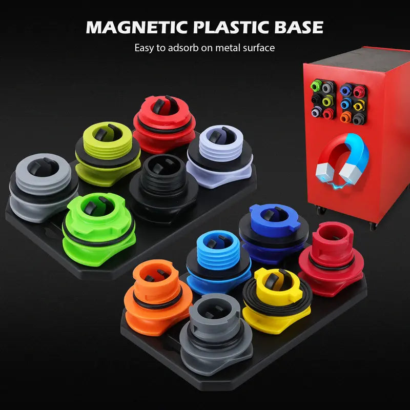 18-Piece Engine Oil Funnel Set with 12 Adapters and Storage Tray