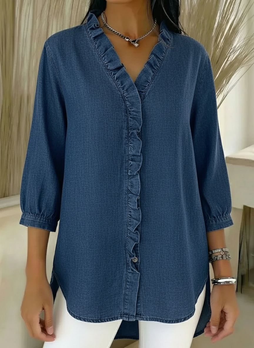 New Arrivals🔥 Women’s Casual Denim V-Neck Ruffled Shirt