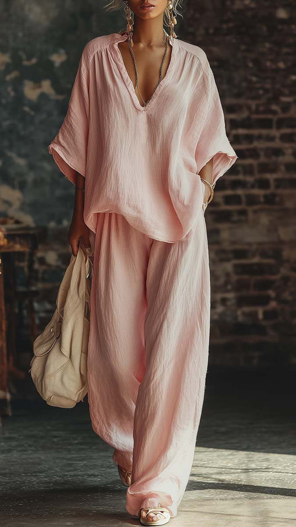 Women’s  Relaxed Cotton-Blend Two-Piece Set