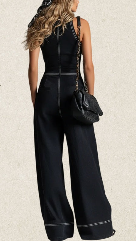 🔥Women’s Stylish & Elegant Sleeveless Wide-Leg Jumpsuit with Front Zipper