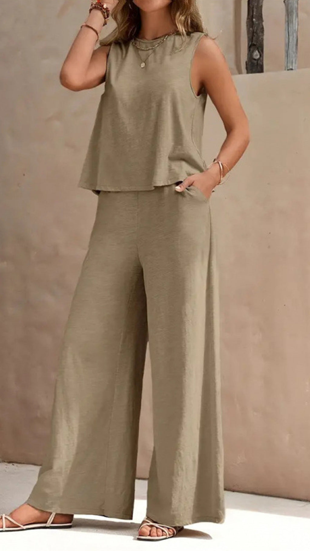 Women’s  Sleeveless Cotton-Blend Two-Piece Set