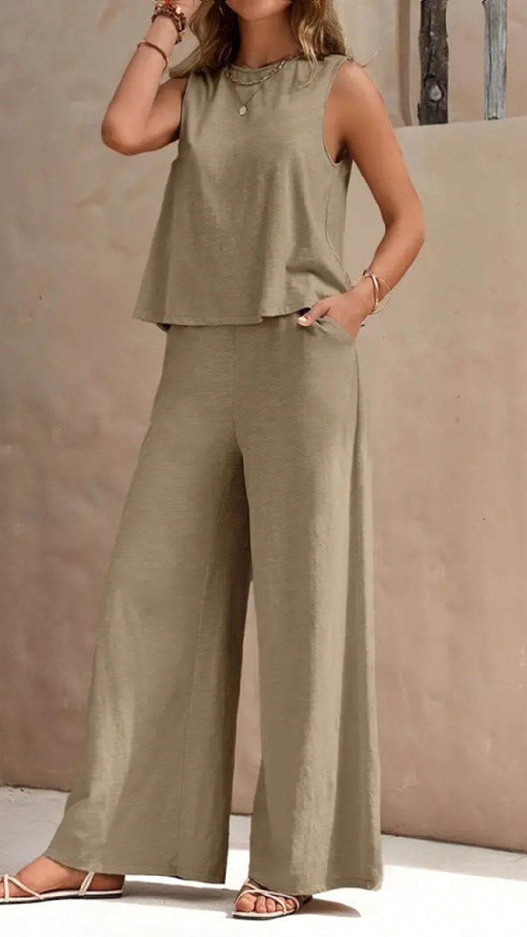 Women’s  Sleeveless Cotton-Blend Two-Piece Set